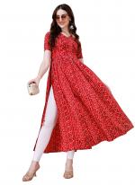 Rayon Maroon Party Wear Digital Printed Readymade Kurti 